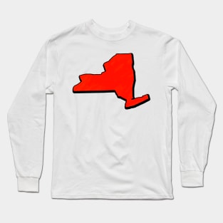 Bright Red New York Outline Long Sleeve T-Shirt